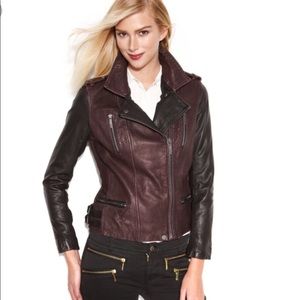 Michael Kors Two Tone Leather Moto Jacket